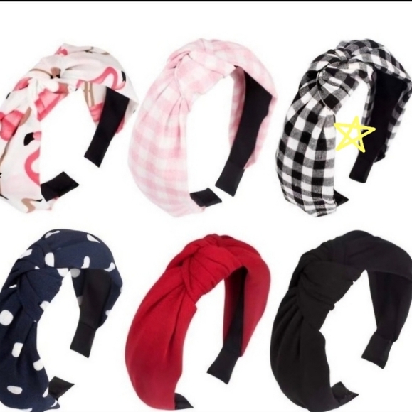 Black Gingham Top Knot Comfort Fit Headband, NWT - Picture 2 of 3